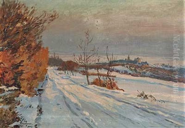 Sonniger Winterabend Bei Kronberg Oil Painting by Fritz Wucherer