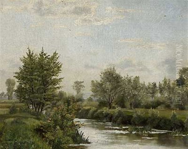 Die Nidda Bei Nied Oil Painting by Fritz Wucherer