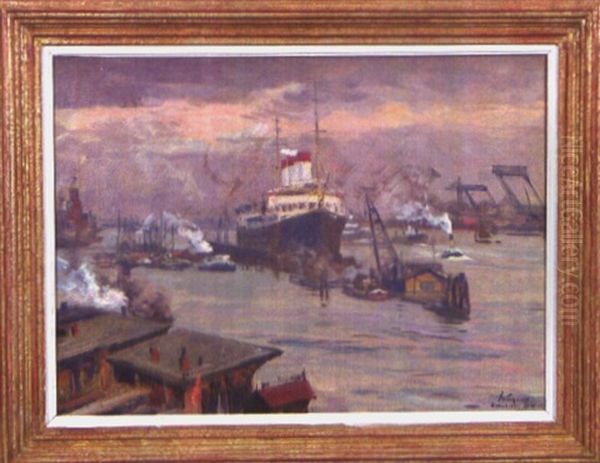 Der Hamburger Hafen Oil Painting by Fritz Wucherer