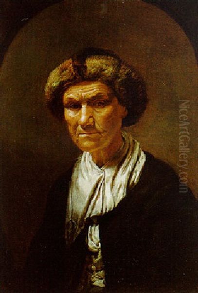 An Old Woman In A Fur Hat Oil Painting by Abraham Wuchters