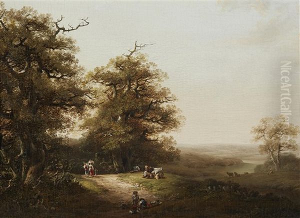 Landscape With Shepherds And Travellers Oil Painting by Heinrich Johann Wuest