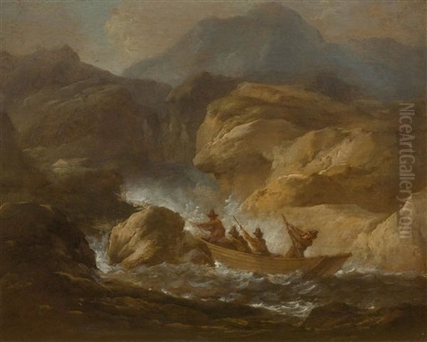 A Stormy Sea Oil Painting by Heinrich Johann Wuest