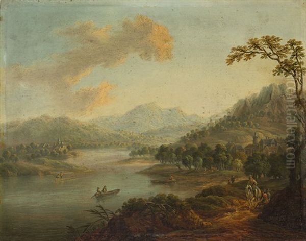 Flusslandschaft Mit Tier- Und Figurenstaffage Oil Painting by Heinrich Johann Wuest