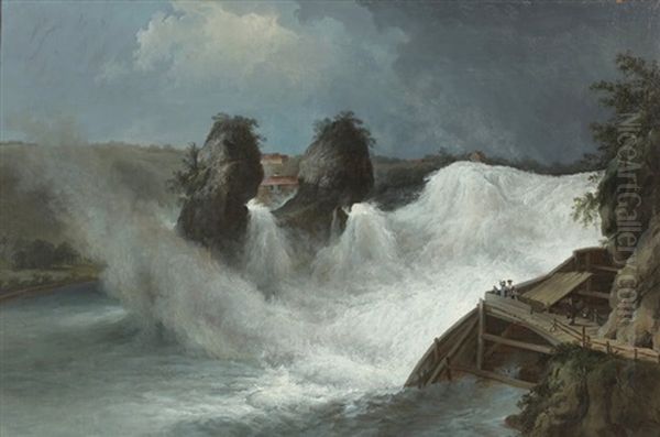 Rheinfall Oil Painting by Heinrich Johann Wuest