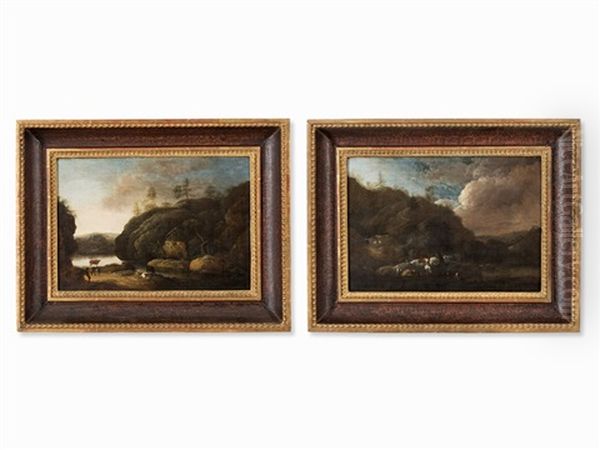 Pair Of Landscapes Oil Painting by Heinrich Johann Wuest