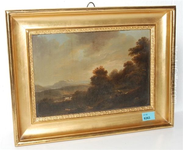 Baumbestandene Landschaft Mit Vieh Oil Painting by Heinrich Johann Wuest