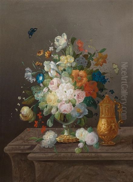 Groses Blumenstillleben Mit Goldenem Krug Oil Painting by Eduard Wuger