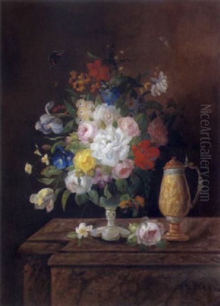 Groses Dekoratives Blumenstilleben Mit Einem Vergoldeten Prunkpokal Oil Painting by Eduard Wuger