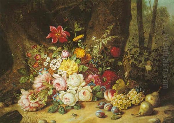 Still Life With Flowers And Fruit Oil Painting by Eduard Wuger