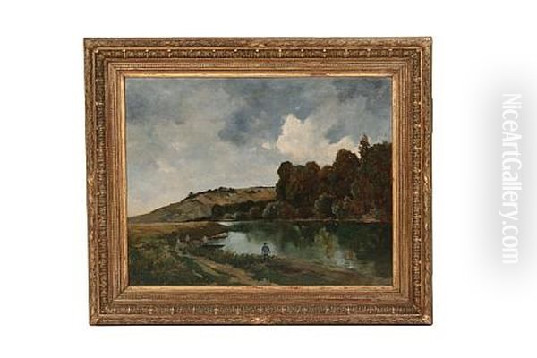 Figures By A River Oil Painting by Louis Charles Wuehrer