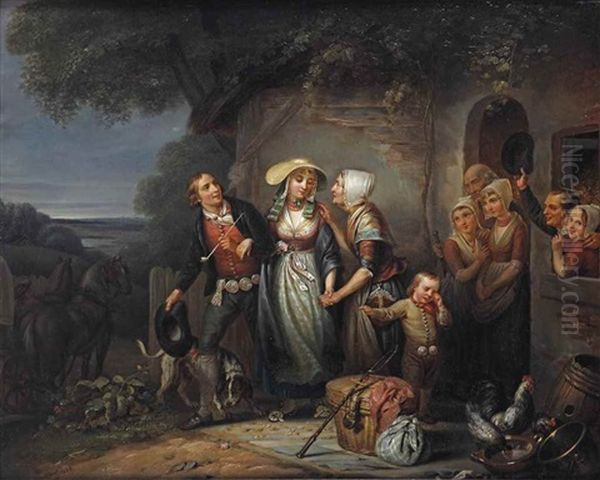 The Bridal Couple Bids Farewell Oil Painting by Adrien Wulffaert