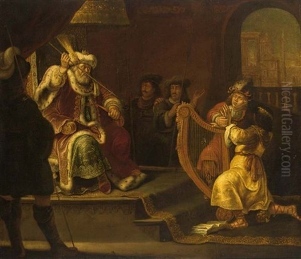 David Playing The Harp Before Saul (i Sam. 16: 23) Oil Painting by Franz Wulfhagen