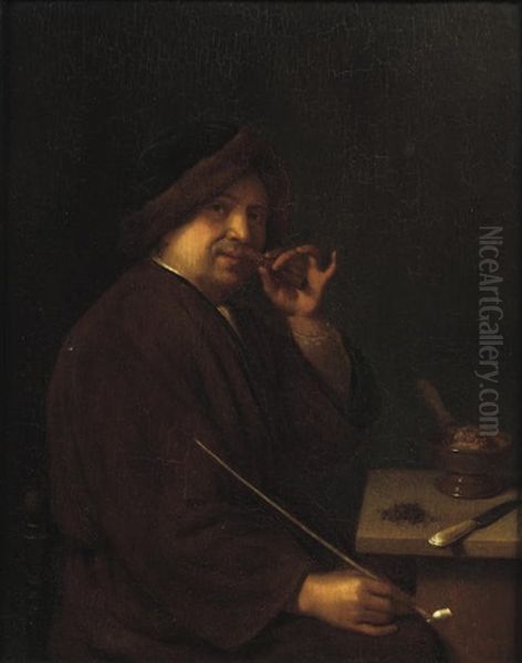 A Young Man Seated At A Table, An Allegory Of Smell Oil Painting by Mathijs Wulfraet