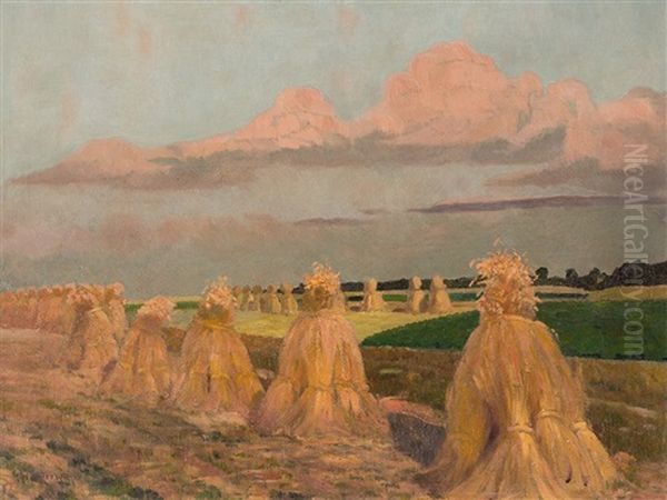 Haystacks Oil Painting by Gustav Wunderwald