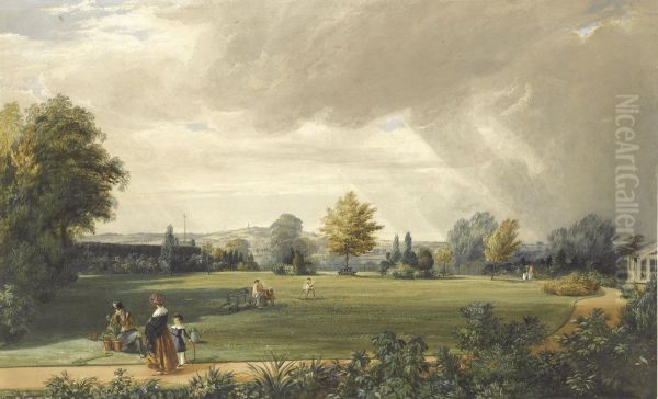 The Garden At Stowlangtoft Hall, Suffolk Oil Painting by Edward Adveno Brooke