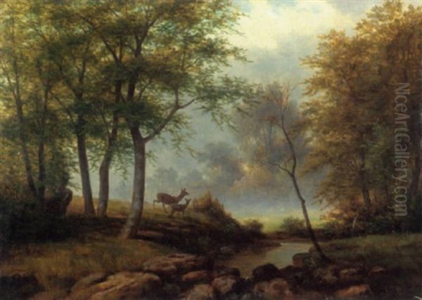 Waldlichtung Mit Rehwild Oil Painting by Carl Wuennenberg