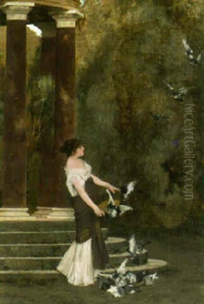 Feeding The Pigeons Oil Painting by Carl Wuennenberg