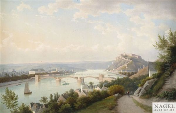 Mosellandschaft Bei Koblenz Mit Der Festung Ehrenbreitstein Oil Painting by Walther Wuennenberg