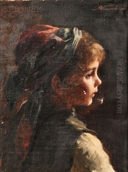 Portrait Of A Young Girl In Profile Oil Painting by Marie (Mizzi) Wunsch