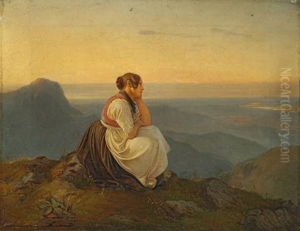 Sitzende Junge Frau Im Elbsandsteingebirge Oil Painting by Friedrich August Wuenschmann