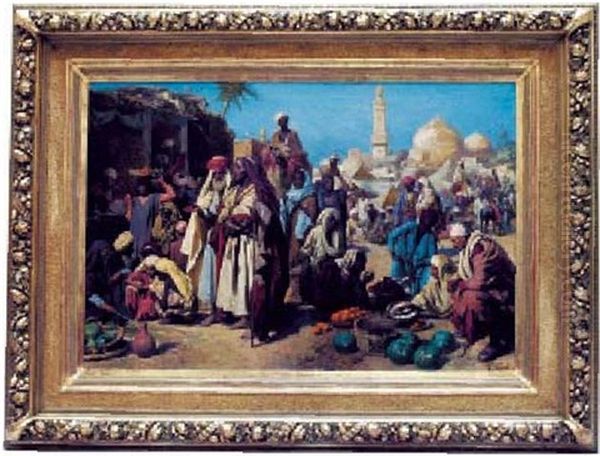 L'emir Au Marche Oil Painting by Franz Wurbel