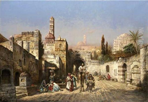 A Market Scene In Tunis by Franz Wurbel