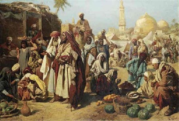 A Market Scene In Tunis Oil Painting by Franz Wurbel