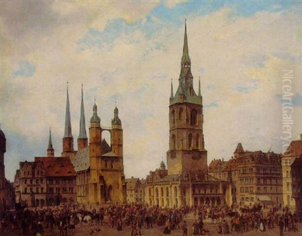 Der Marktplatz Von Halle An Der Saale Oil Painting by Karl Wurbs