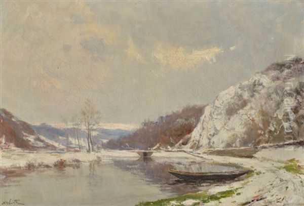 L'ourthe En Hiver Oil Painting by Xavier Wurth