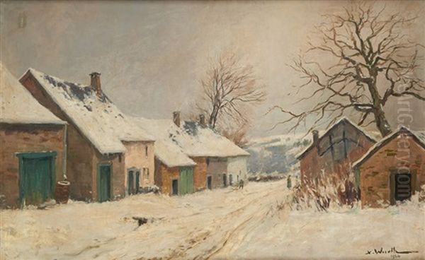 Village Sous La Neige Oil Painting by Xavier Wurth