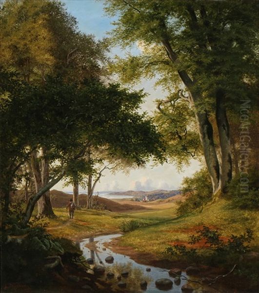 View From Stokkebjerg Forest Near Skarrit Lake Oil Painting by Carl Wurtzen