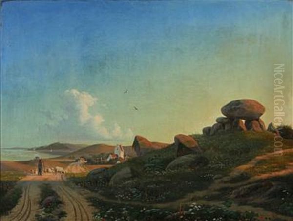 Danish Landscape With Barrow And Church Oil Painting by Carl Wurtzen