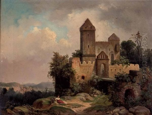 Rast Vor Einer Burg Oil Painting by Hermann Wuerz