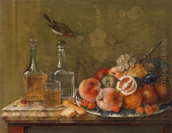 Stillleben Mit Fruchten Und Glaskaraffen Oil Painting by Johann Matthias Wurzer