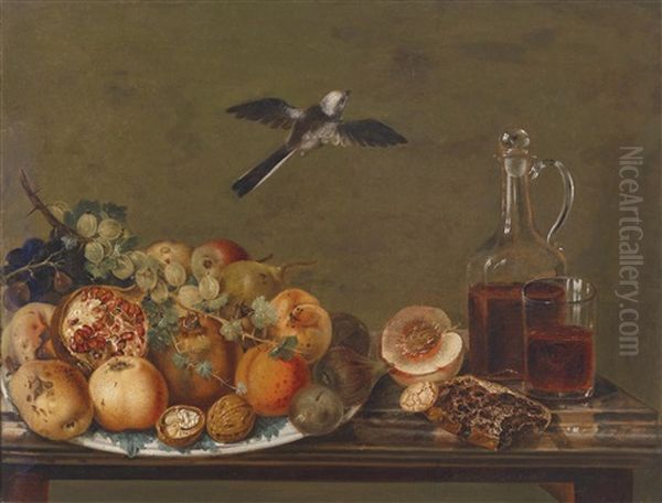 Stillleben Mit Feigen Und Apfel, Granatapfel Und Stachelbeeren Oil Painting by Johann Matthias Wurzer