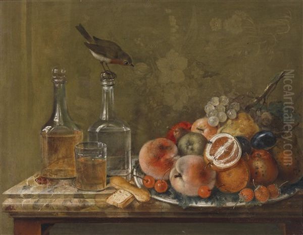 Stillleben Mit Fruchten Und Glaskaraffen Oil Painting by Johann Matthias Wurzer