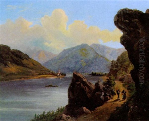 Donaulandschaft Mit Figurlicher Staffage Oil Painting by Carl Wurzinger