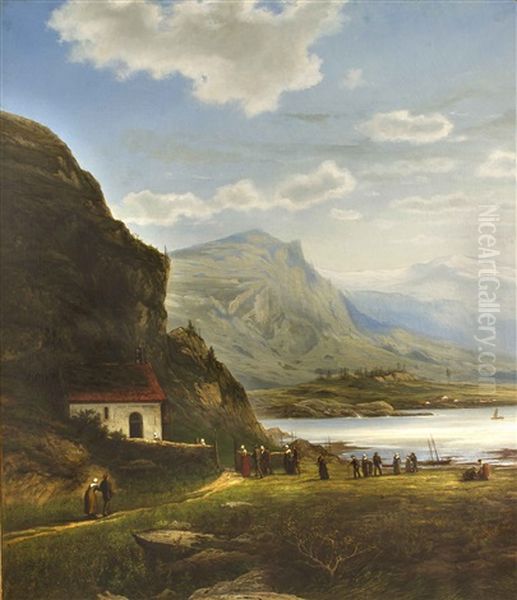 Kirchgang Oil Painting by Alexander Ferdinand Wust