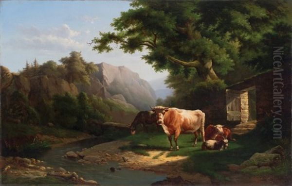 Light Raking Through The Gate Oil Painting by Alexander Ferdinand Wust