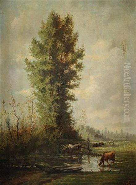 L'abreuvoir Oil Painting by Alexander Ferdinand Wust