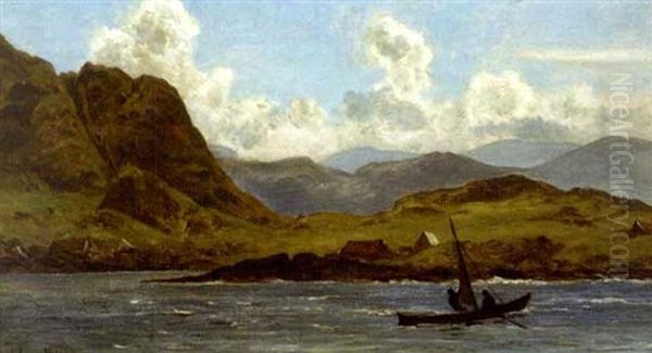 Mountainous Coast With Sailing Dory Oil Painting by Alexander Ferdinand Wust