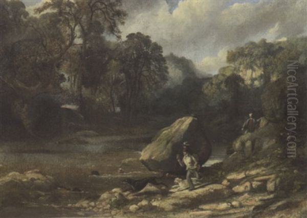 The Otter Hunt Oil Painting by Alexander Ferdinand Wust