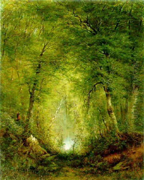 Hunter In A Forest Interior Oil Painting by Alexander Ferdinand Wust