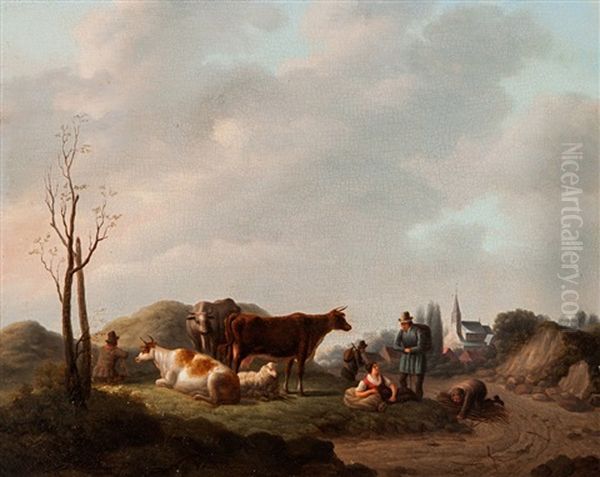 Travelers Resting Alongside A Road Oil Painting by Christopher (Christoffel) Wust