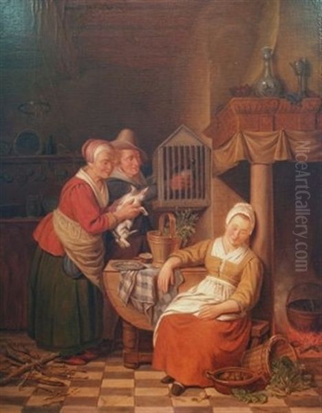 The Sleeping Kitchen Maiden Oil Painting by Christopher (Christoffel) Wust