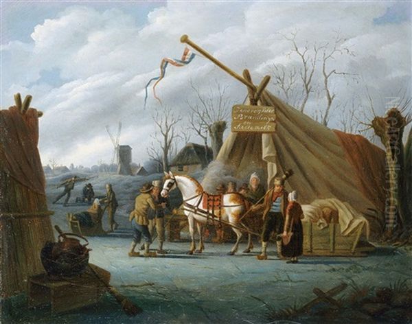 Winterlandschaften Mit Eisvergnugen (2 Works) Oil Painting by Christopher (Christoffel) Wust