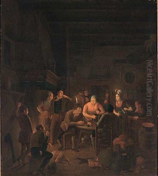 A Tavern Interior With Villagers Oil Painting by Christopher (Christoffel) Wust