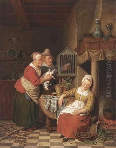 Die Schlafende Kuchenmagd Oil Painting by Christopher (Christoffel) Wust