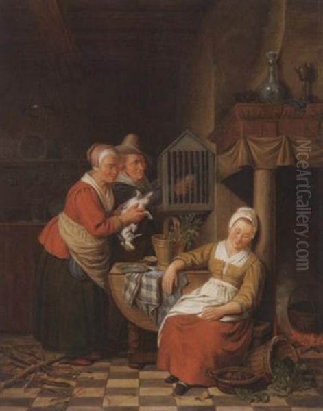 Die Schlafende Kuchenmagd Oil Painting by Christopher (Christoffel) Wust