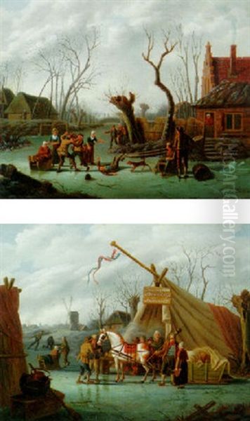 Boors Fighting On The Ice Oil Painting by Christopher (Christoffel) Wust